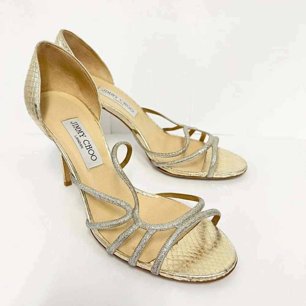 Jimmy Choo Straits D’Orsay Gold Heels - Picture 1 of 14